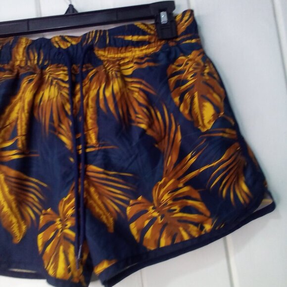 H & M Shorts Women S Mesh Liner Running Drawstring Tropical Blue Brown - Picture 5 of 14